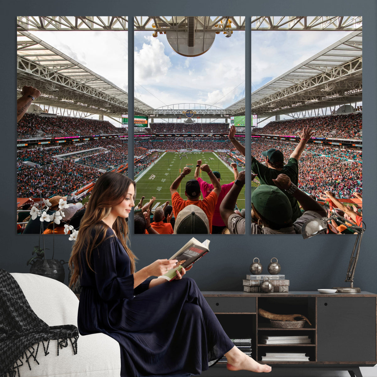 66239-PAN-FL-20X10 - Miami Hurricanes Football Team Wall Art Print - Miami Hard Rock Stadium Wall Art Canvas Print