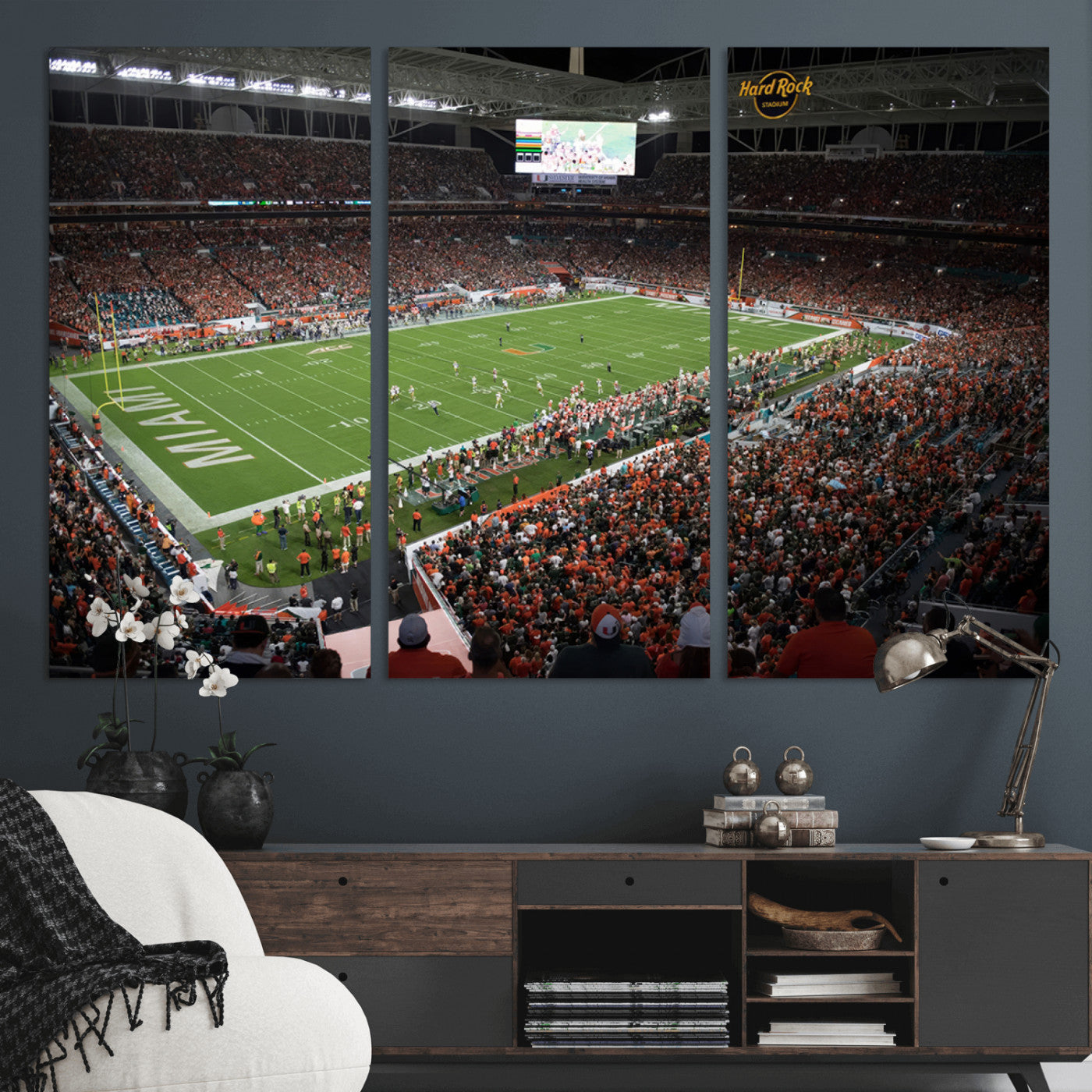 MGV-CV-48X32-3P - Miami Hurricanes Football Team Print Canvas- Miami Hard Rock Stadium Wall Art Canvas Print