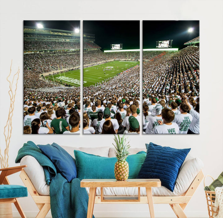 Michigan State Spartans Football Team Print - East Lansing Spartan Stadium Wall Art Canvas Print