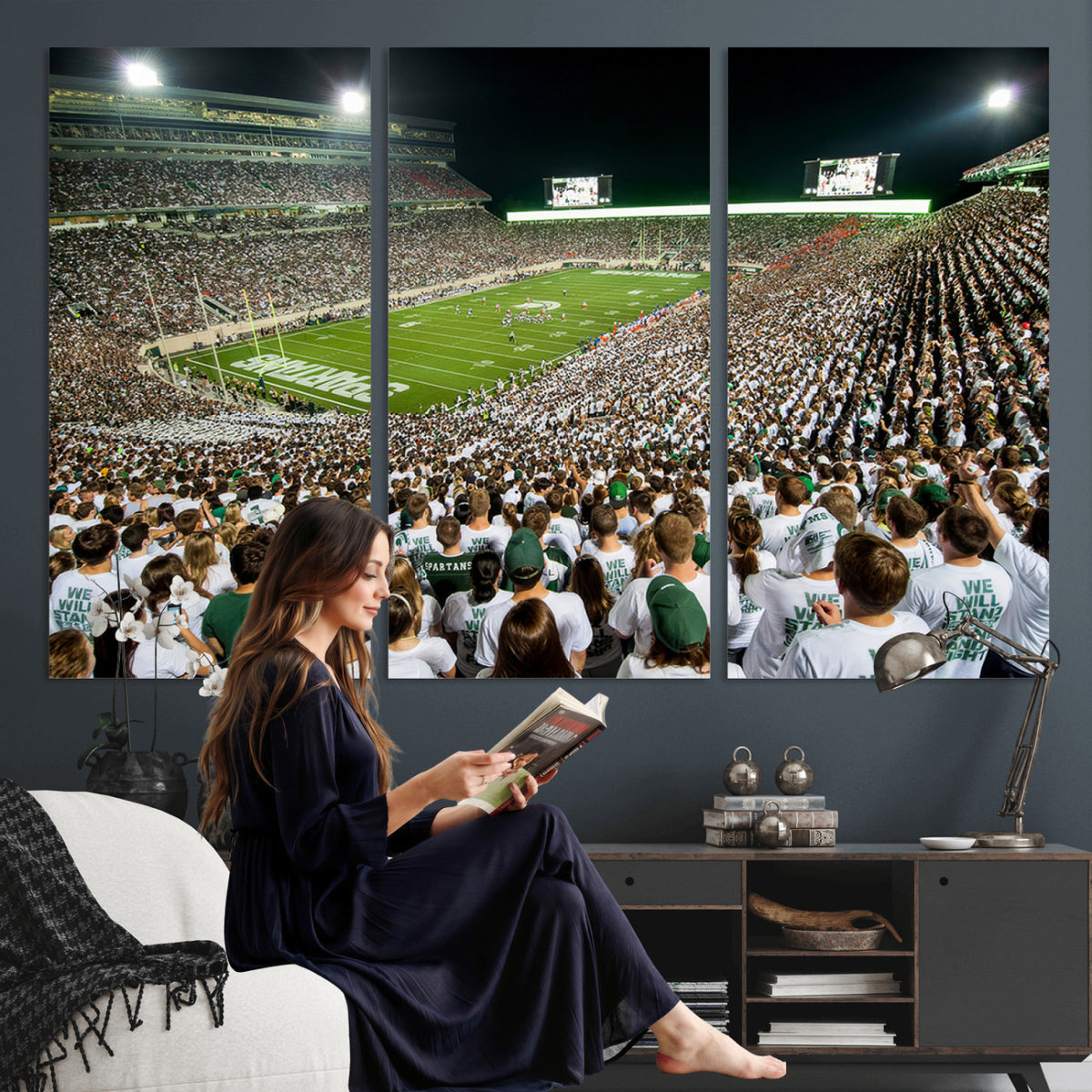 30457-PAN-FL-20X10 - Michigan State Spartans Football Canvas Print - East Lansing Spartan Stadium Wall Art Canvas Print
