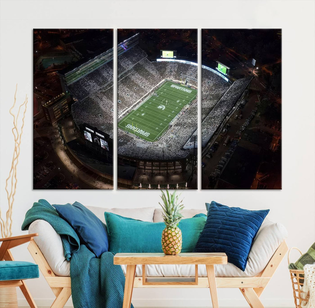 Michigan State Spartans Football Team Print - East Lansing Spartan Stadium Wall Art Canvas Print