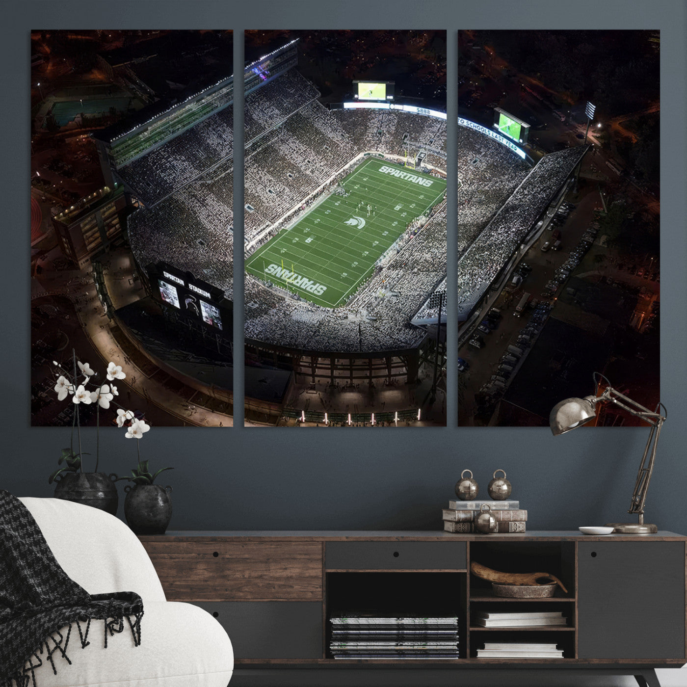 MGV-CV-48X32-3P - Michigan State Spartans Football Team Print - East Lansing Spartan Stadium Print Wall Art