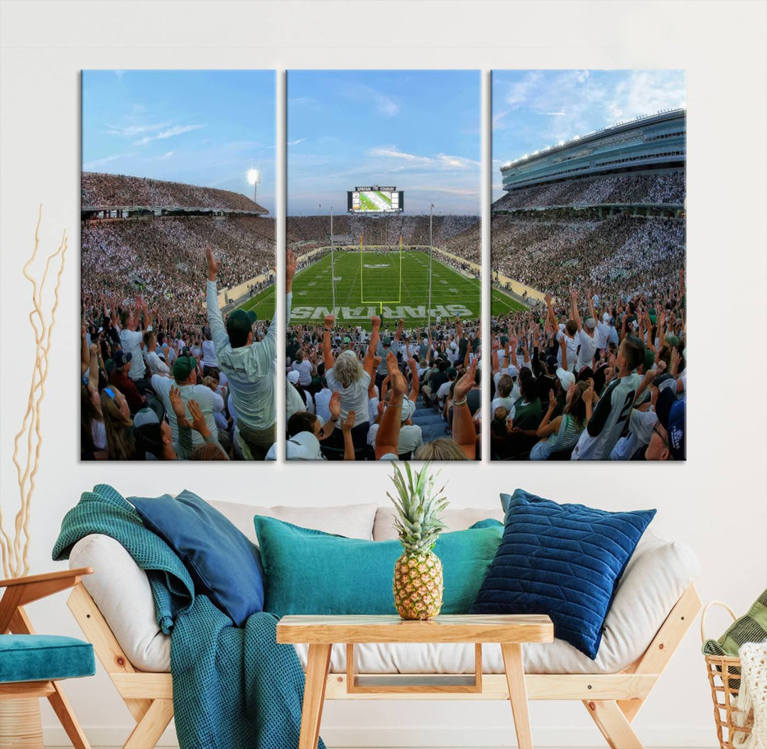 Michigan State Spartans Football Team Print - East Lansing Spartan Stadium Wall Art Canvas Print