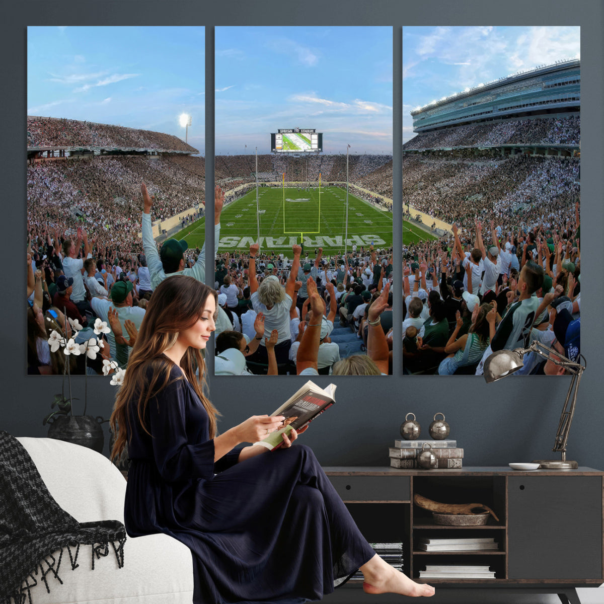 73105-PAN-FL-20X10 - Michigan State Spartans Football Team Art Print - East Lansing Spartan Stadium Wall Art Canvas Print