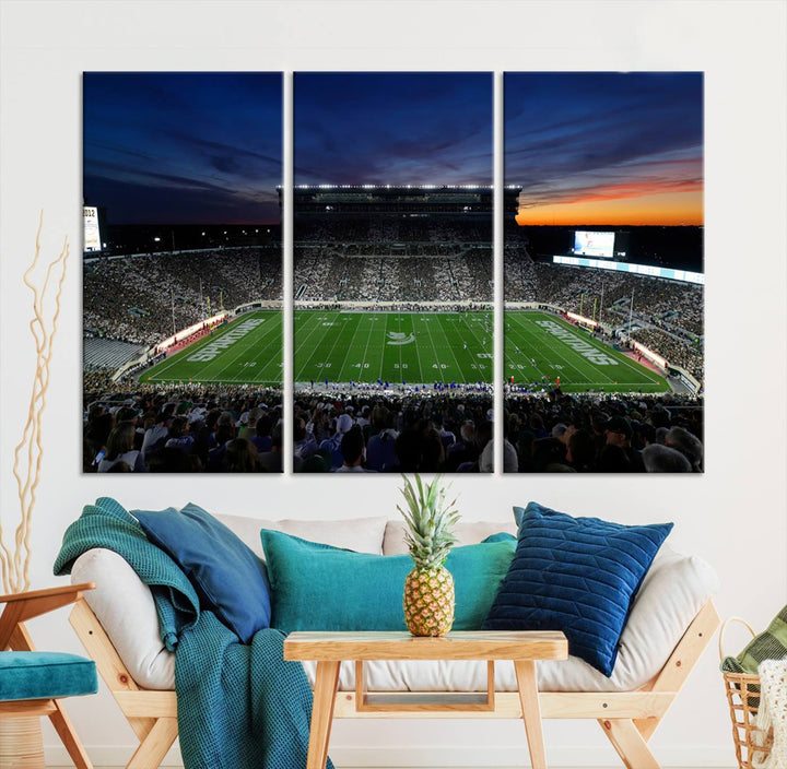 Michigan State Spartans Football Team Print - East Lansing Spartan Stadium Wall Art Canvas Print