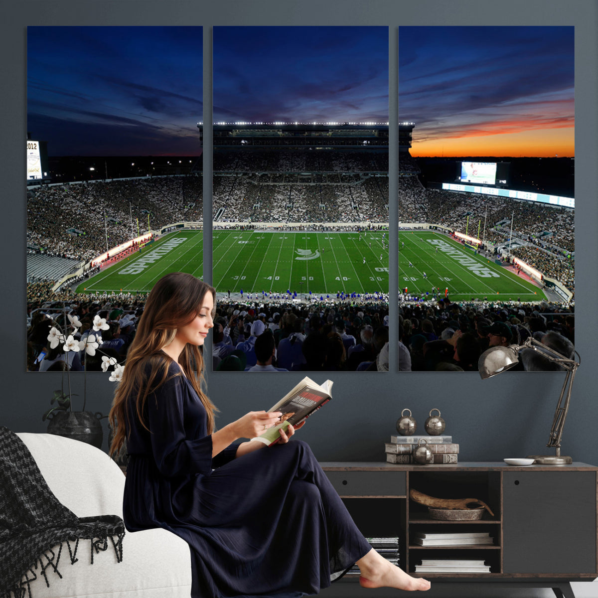49074-PAN-FL-20X10 - Michigan State Spartans Football Team Print - East Lansing Spartan Stadium Canvas Print