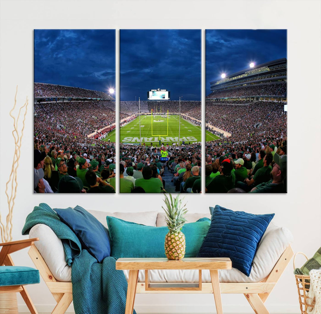 Michigan State Spartans Football Team Print - East Lansing Spartan Stadium Wall Art Canvas Print