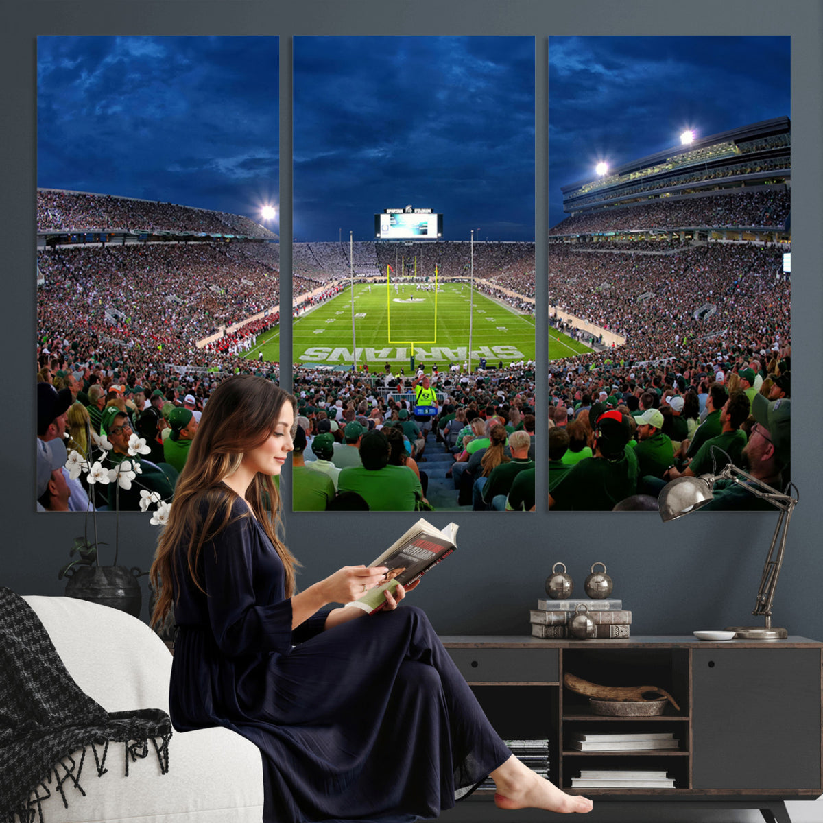 35248-PAN-FL-20X10 - Michigan State Spartans Football Team Print - East Lansing Spartan Stadium Wall Art Canvas Print
