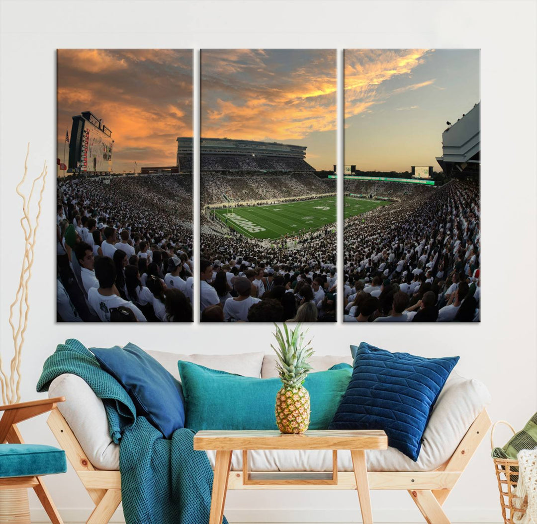 Michigan State Spartans Football Team Print - East Lansing Spartan Stadium Wall Art Canvas Print