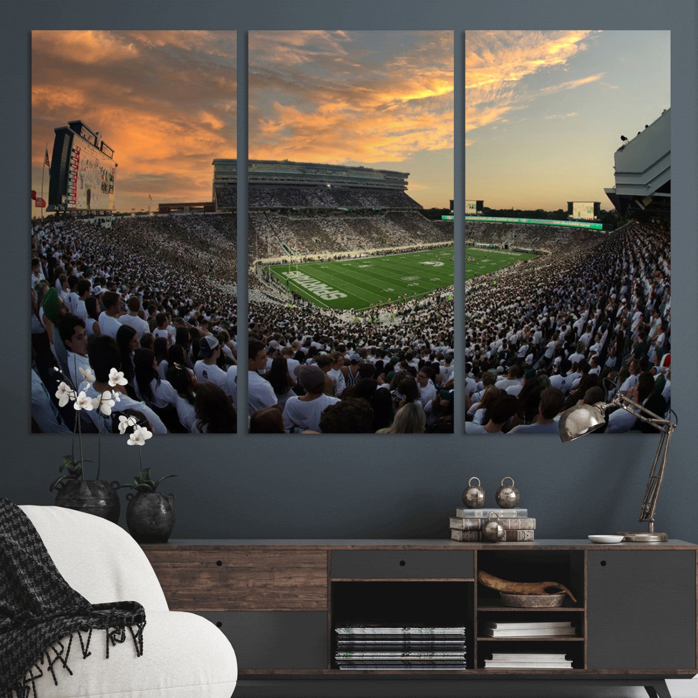 MGV-CV-48X32-3P - Michigan State Spartans Football Team Print - East Lansing Spartan Stadium Wall Art Canvas Print