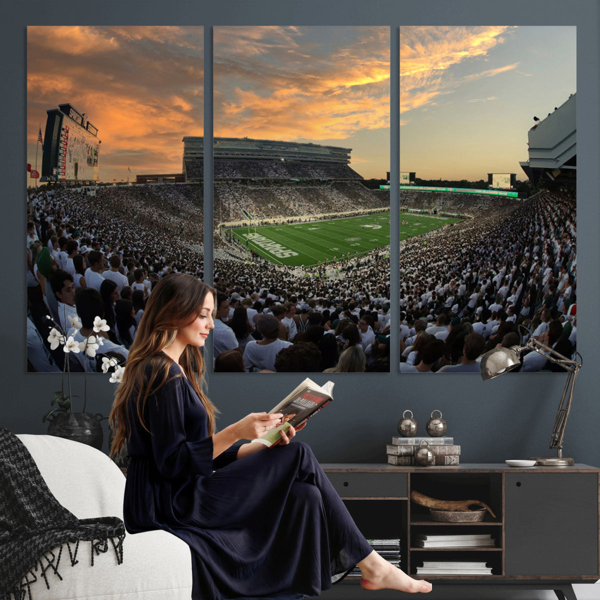 99155-PAN-FL-20X10 - Michigan State Spartans Football Team Print - East Lansing Spartan Stadium Wall Art Canvas Print