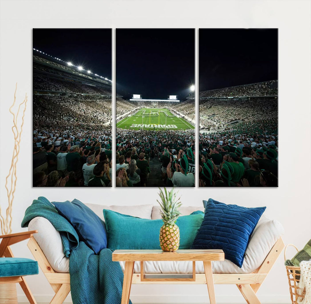 Michigan State Spartans Football Team Print - East Lansing Spartan Stadium Wall Art Canvas Print