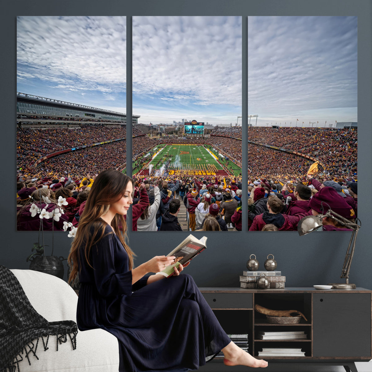 38459-PAN-FL-20X10 - University of Minnesota Golden Gophers Football Team Print - Minneapolis Huntington Bank Stadium Art
