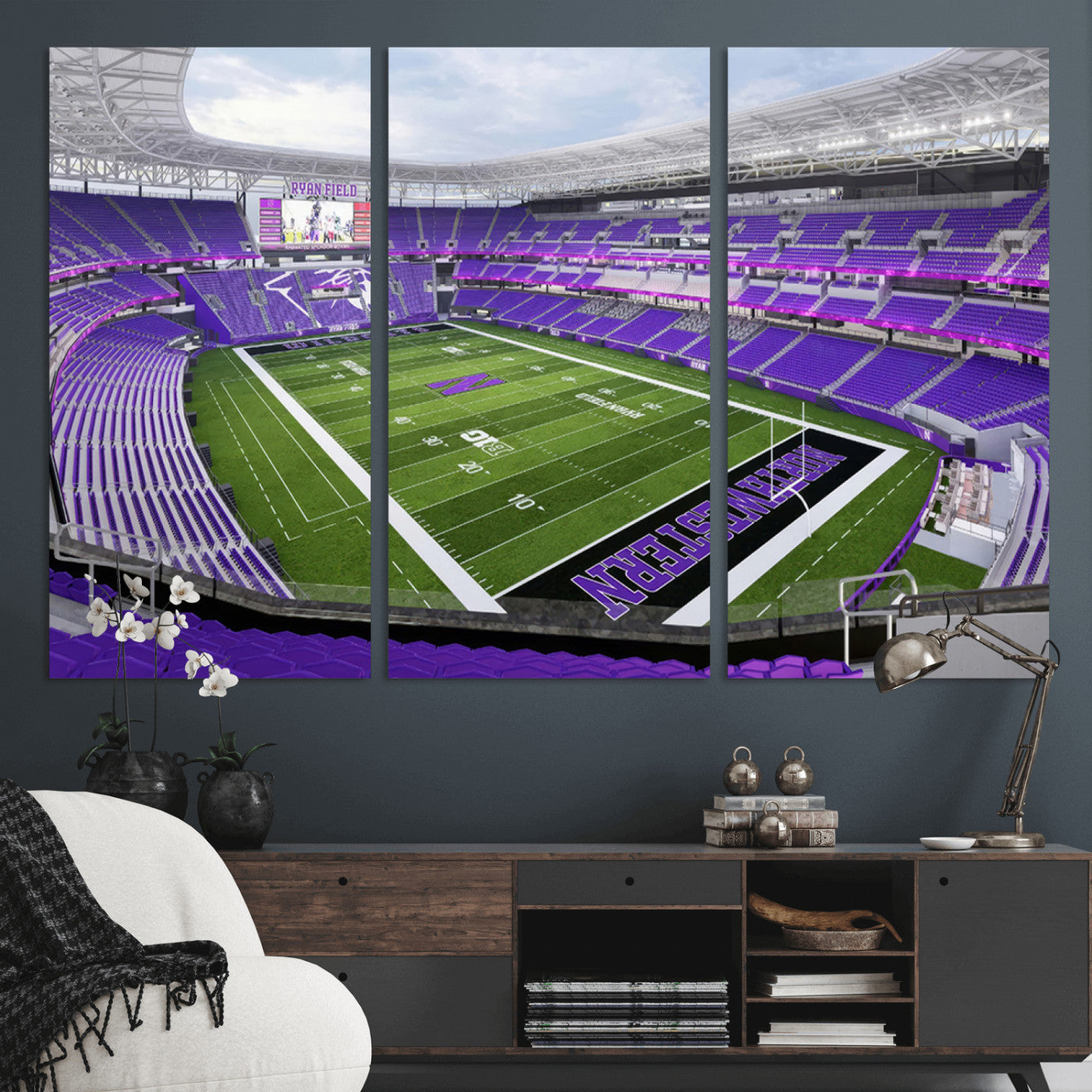 MGV-CV-48X32-3P - Northwestern University Wildcats Football Team Print - Evanston Ryan Field Wall Art Canvas Print