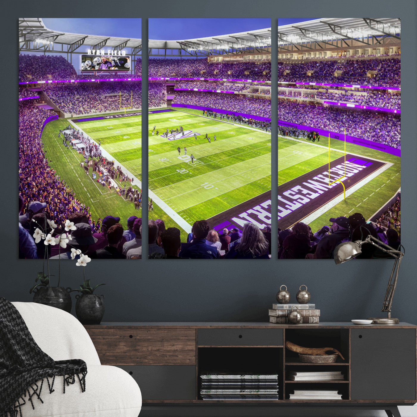 MGV-CV-48X32-3P - Northwestern University Wildcats Football Team Print - Evanston Ryan Field Wall Art Canvas Print