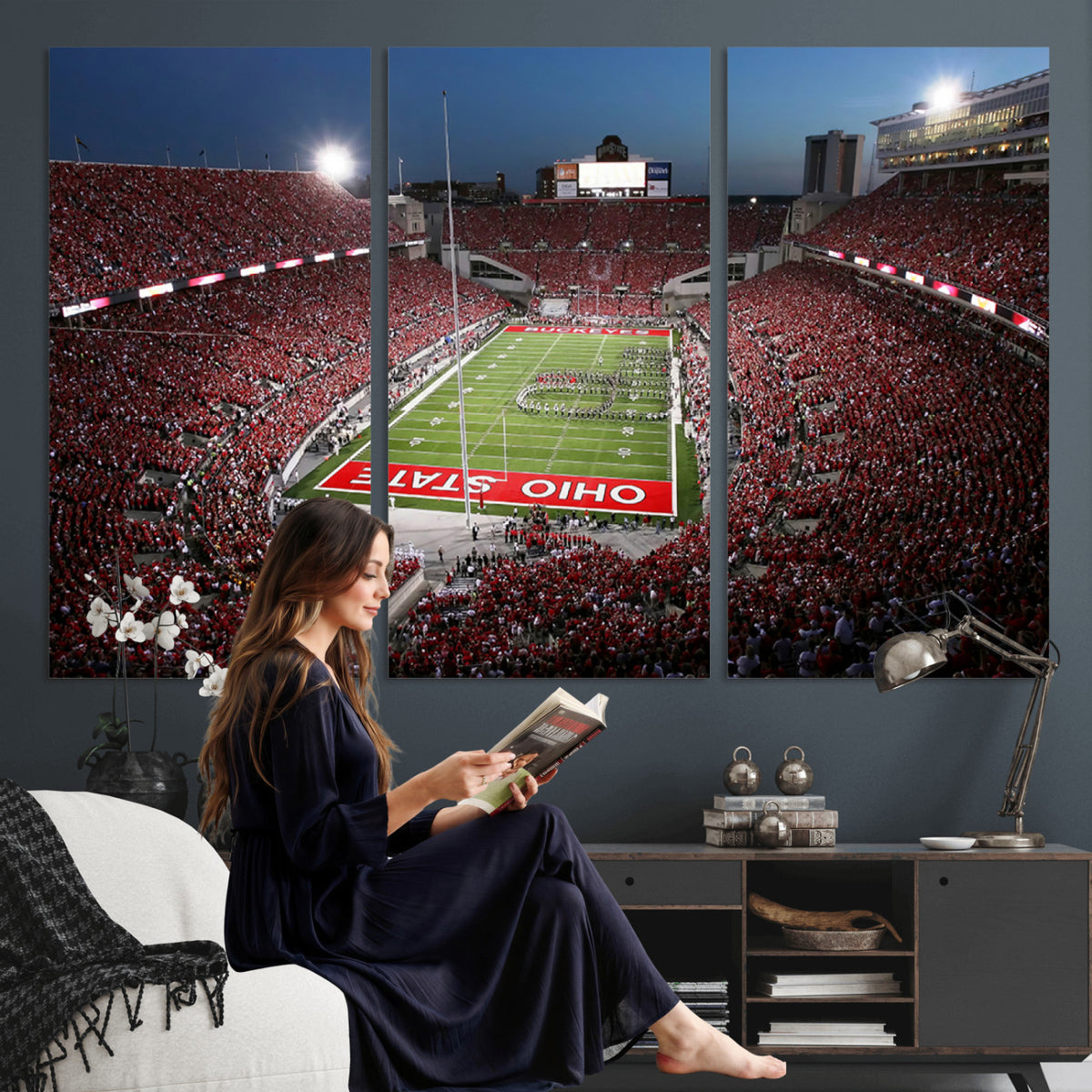 98743-PAN-FL-20X10 - Ohio State University Buckeyes Football Team Print - Columbus Ohio Stadium Wall Art Canvas Print