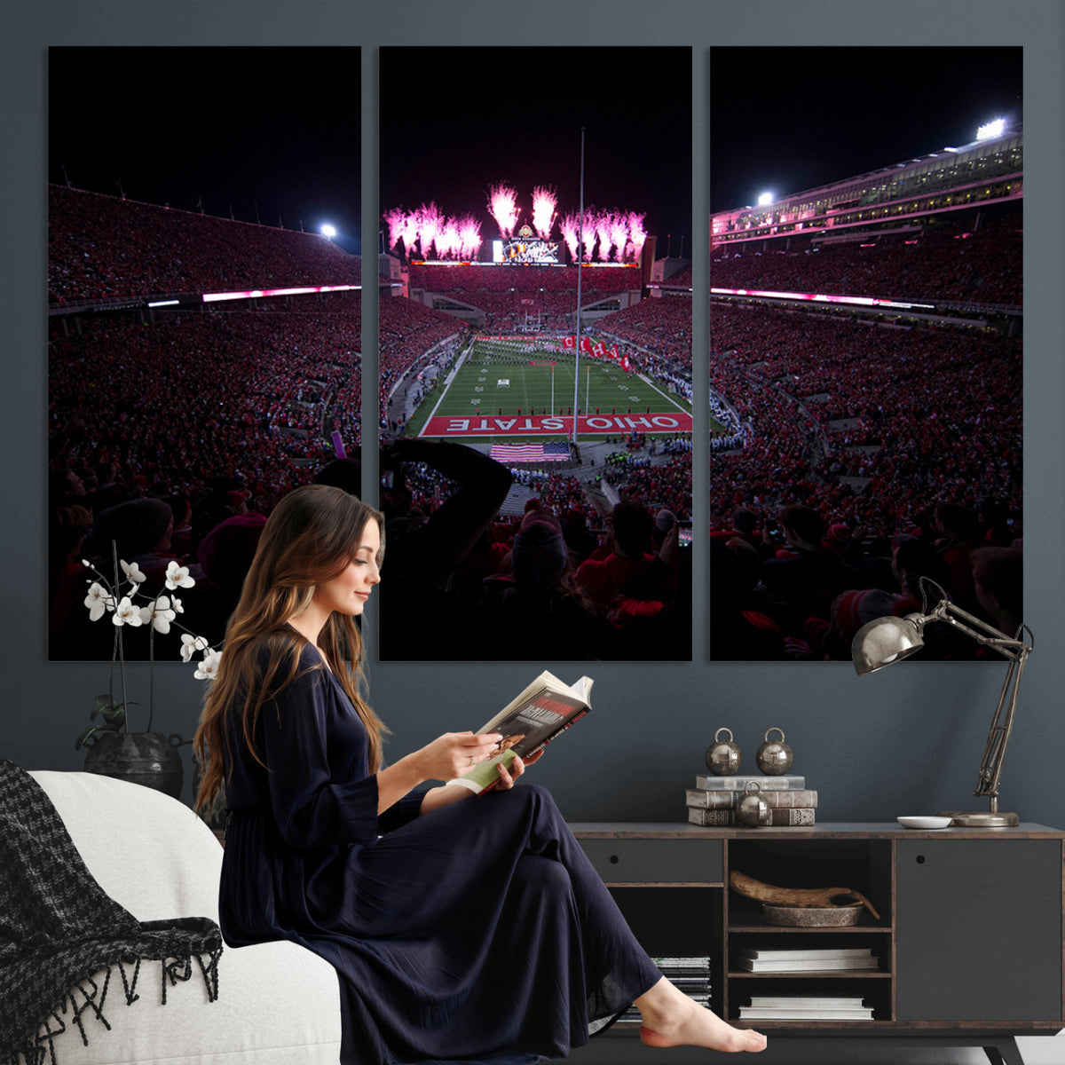 20483-PAN-FL-20X10 - Ohio State University Buckeyes Football Team Print - Columbus Ohio Stadium Wall Art Canvas Print