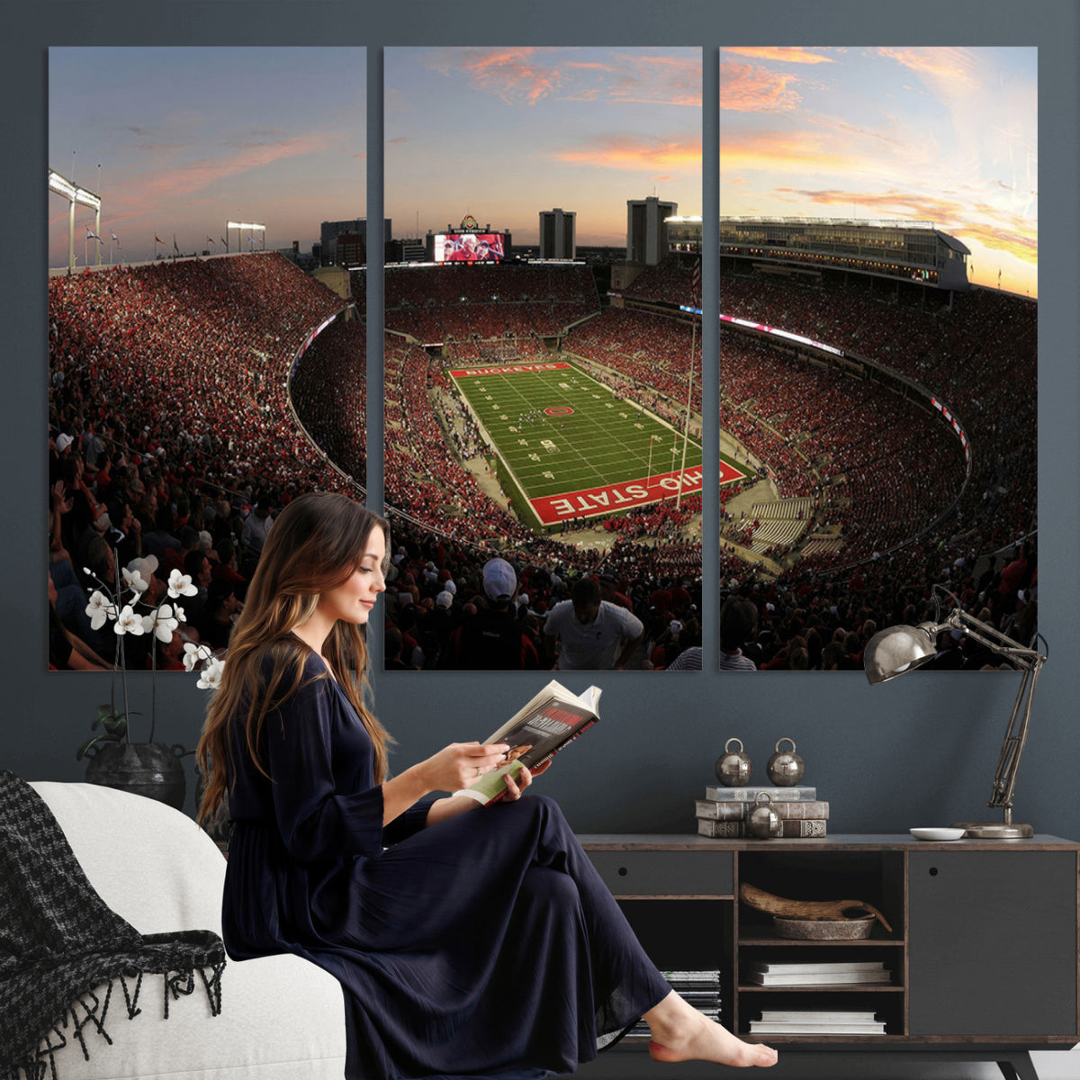 28825-PAN-FL-20X10 - Ohio State University Buckeyes Football Team Print - Columbus Ohio Stadium Wall Art Canvas Print