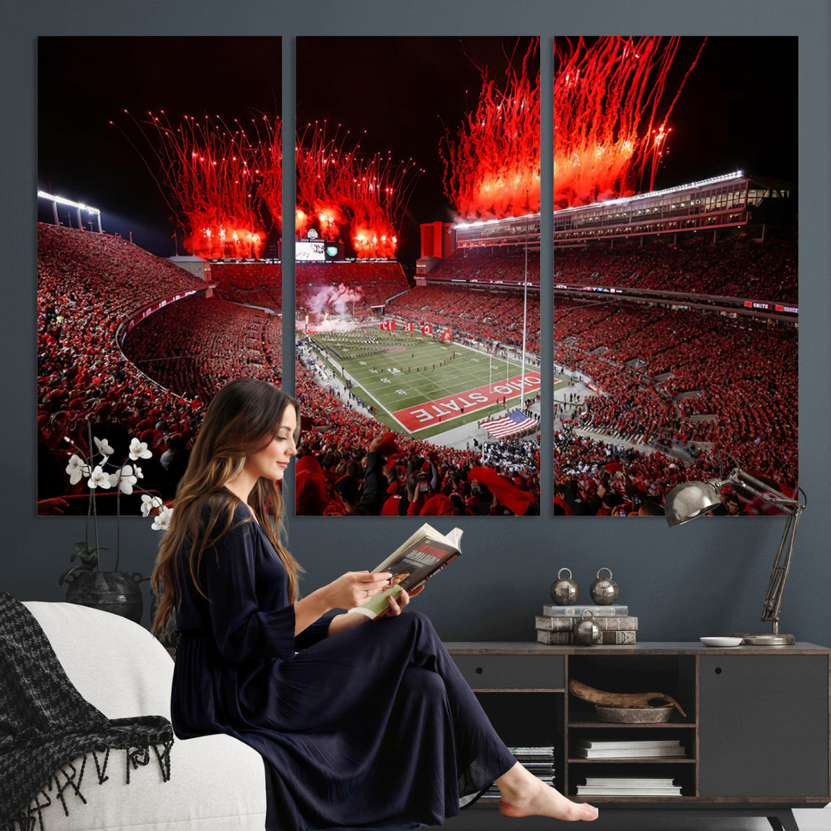 56909-PAN-FL-20X10 - Ohio State University Buckeyes Football Team Print - Columbus Ohio Stadium Wall Art Canvas Print