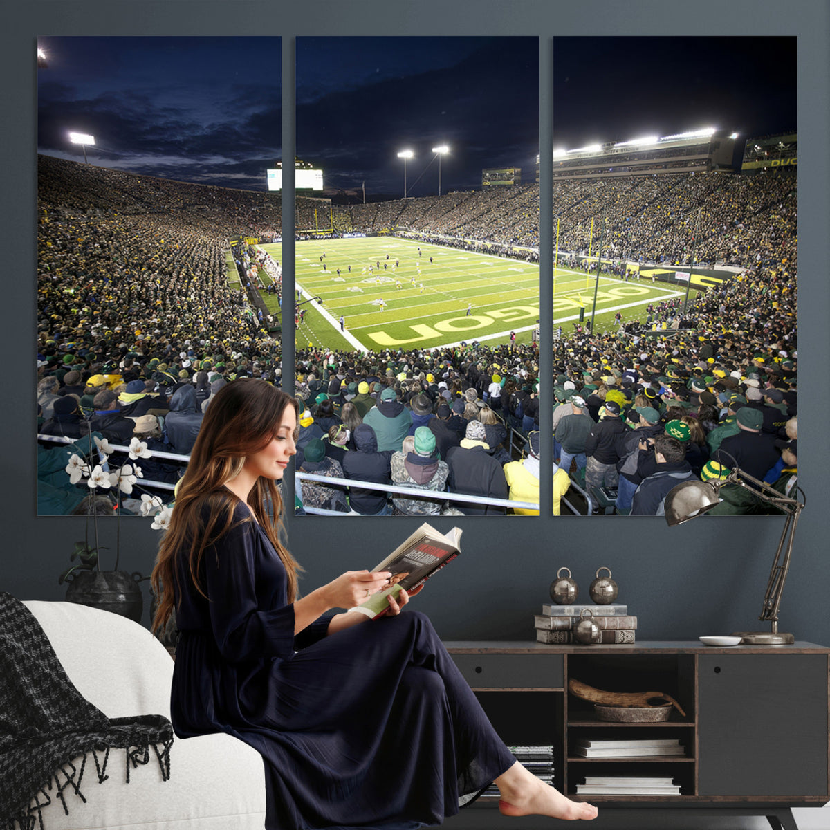48756-PAN-FL-20X10 - University of Oregon Ducks Football Team Print - Eugene Autzen Stadium Wall Art Canvas Print