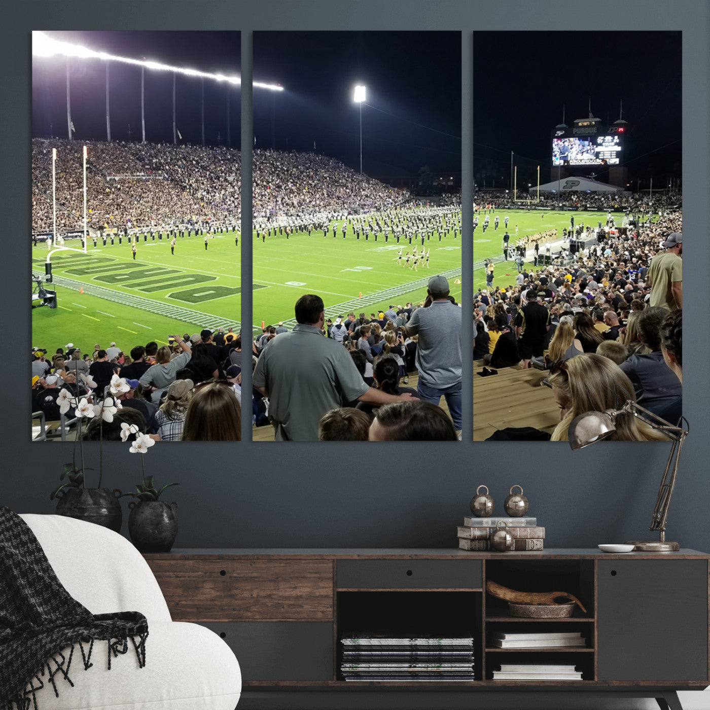 MGV-CV-48X32-3P - Purdue University Boilermakers Football Team Print - West Lafayette Ross-Ade Stadium Wall Art Canvas