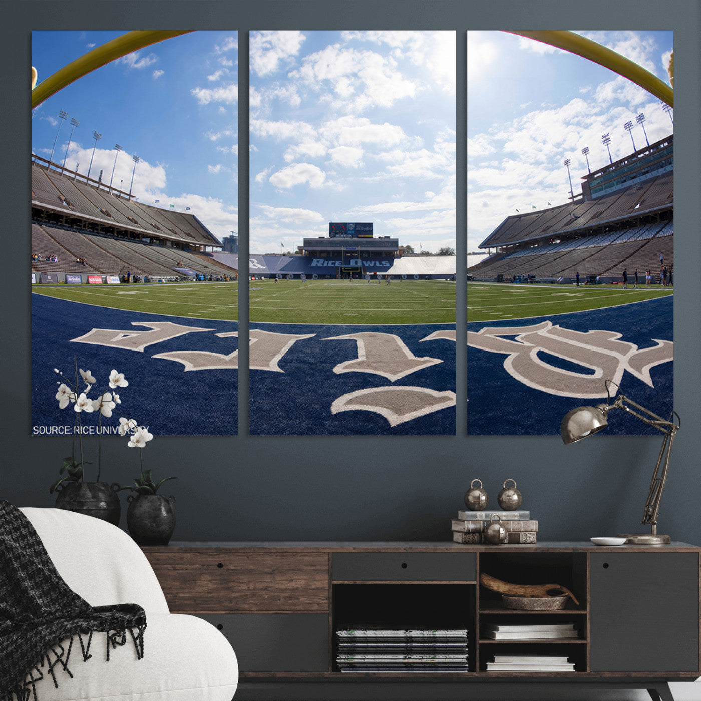 MGV-CV-48X32-3P - Rice University Owls Football Team Print - Houston Rice Stadium Wall Art Canvas Print