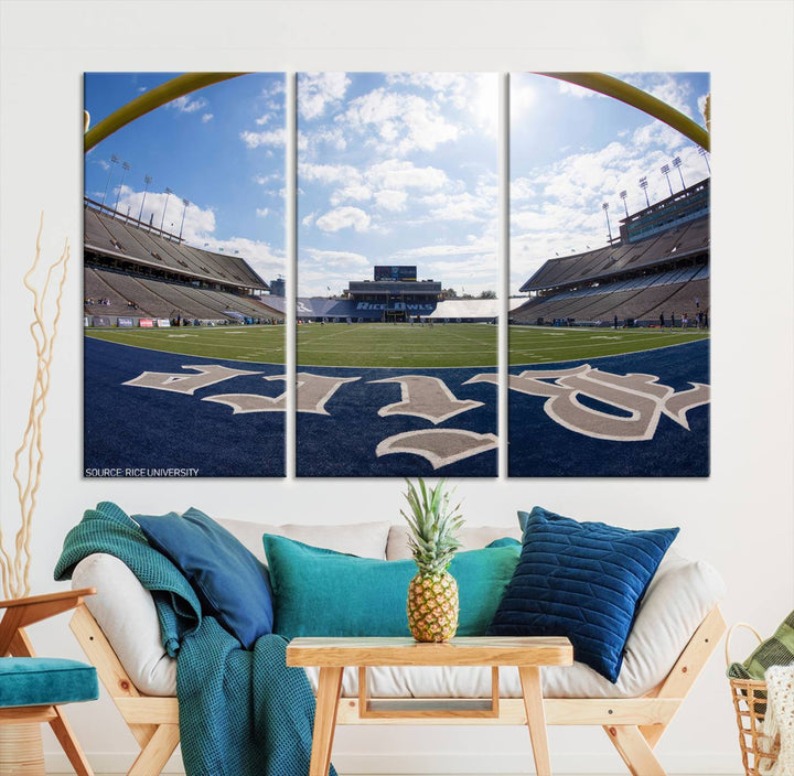 Rice University Owls Football Team Print - Houston Rice Stadium Wall Art Canvas Print