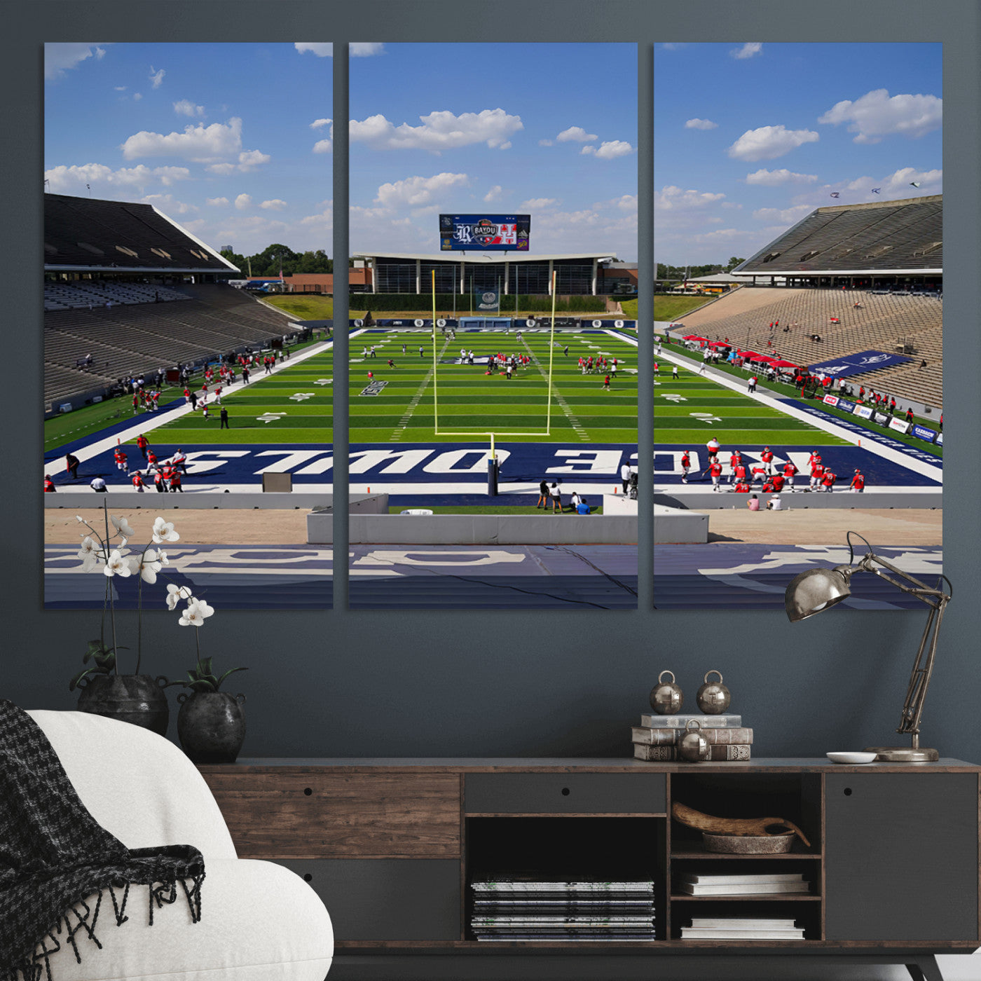 MGV-CV-48X32-3P - Rice University Owls Football Team Print - Houston Rice Stadium Wall Art Canvas Print