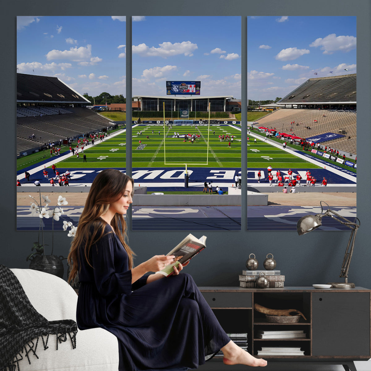 92248-MGV-CV-36X24 - Rice University Owls Football Team Print, Houston Rice Stadium