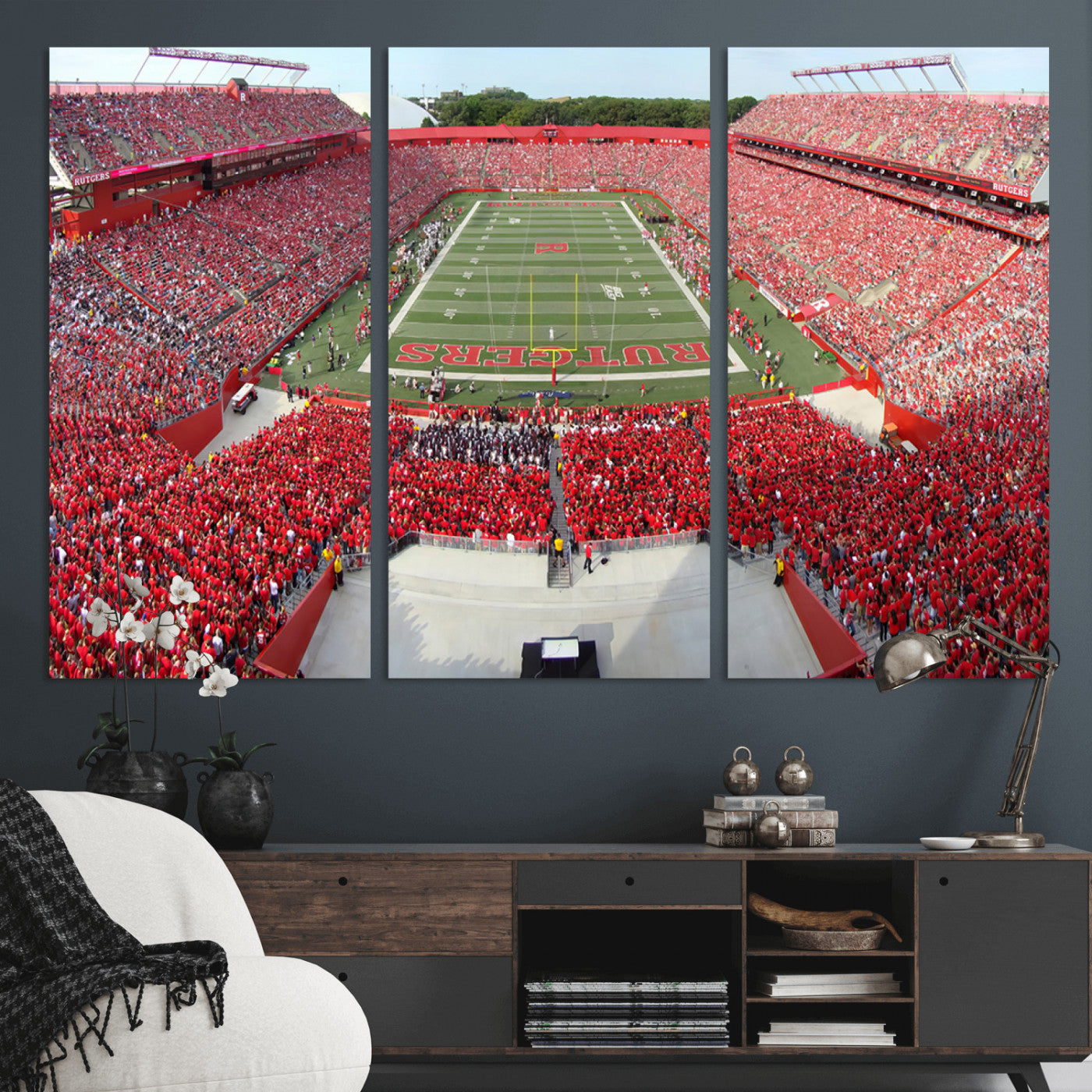 MGV-CV-48X32-3P - Rutgers Scarlet Knights Football Team Print - Piscataway SHI Stadium Wall Art Canvas Print