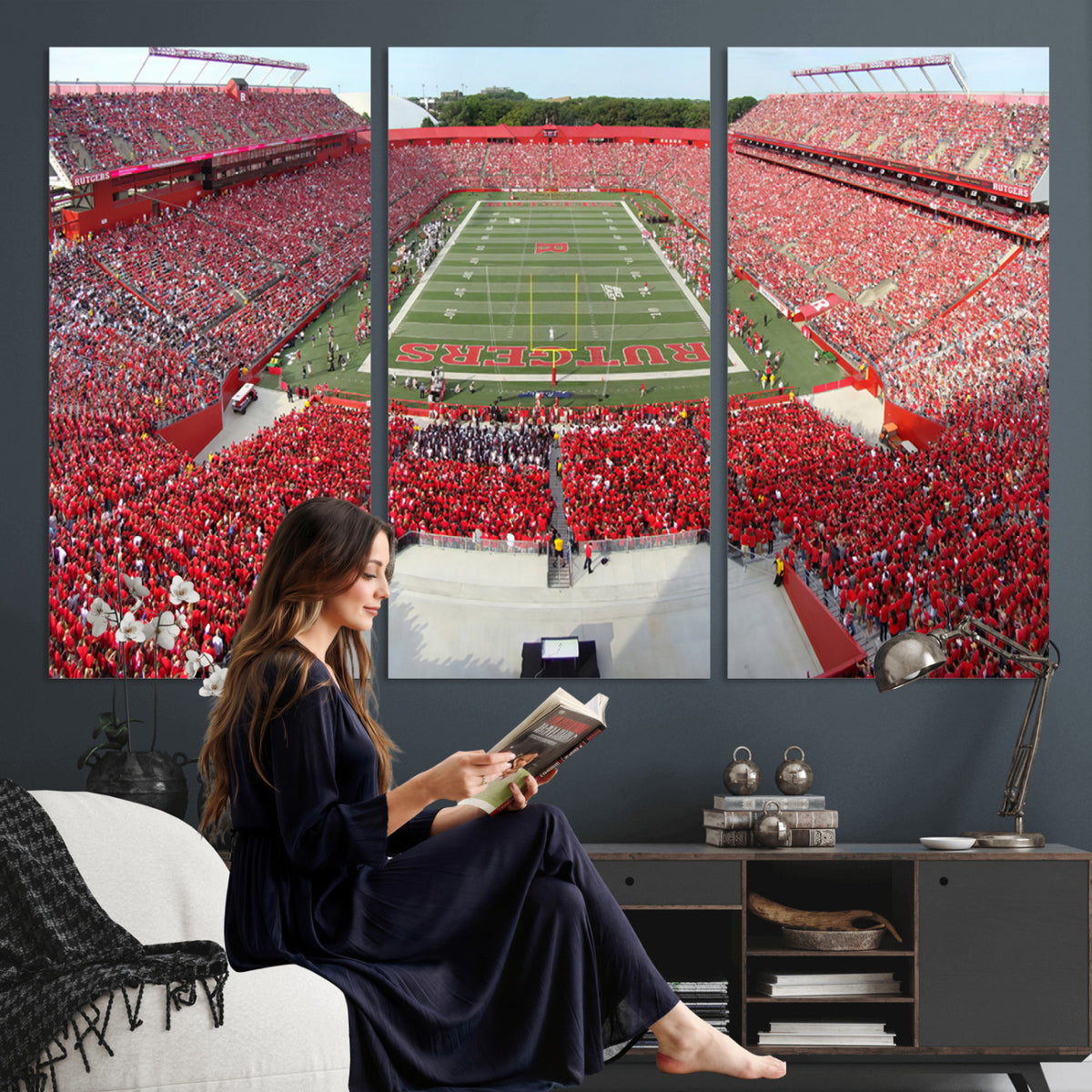 90818-PAN-FL-20X10 - Rutgers Scarlet Knights Football Team Print - Piscataway SHI Stadium Wall Art Canvas Print
