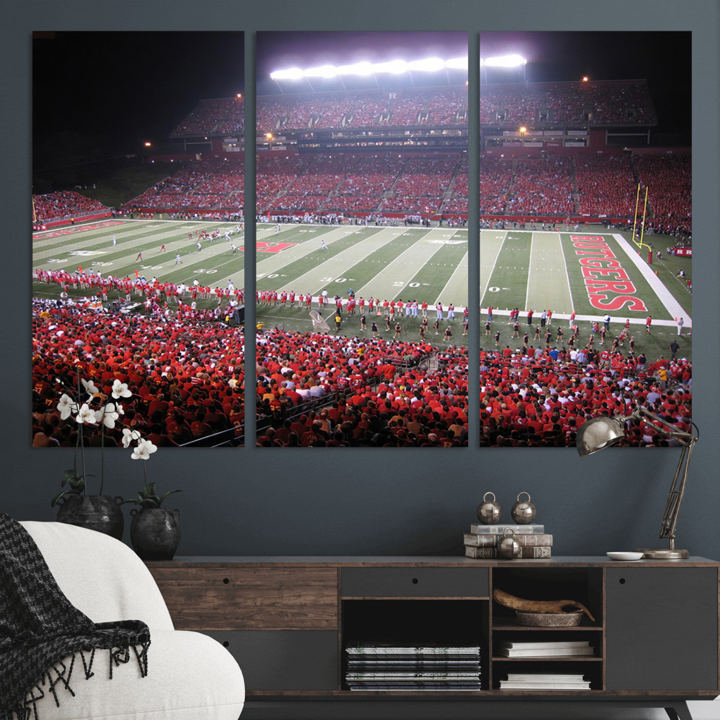 MGV-CV-48X32-3P - Rutgers University Scarlet Knights Football Team Print - Piscataway SHI Stadium Wall Art Canvas