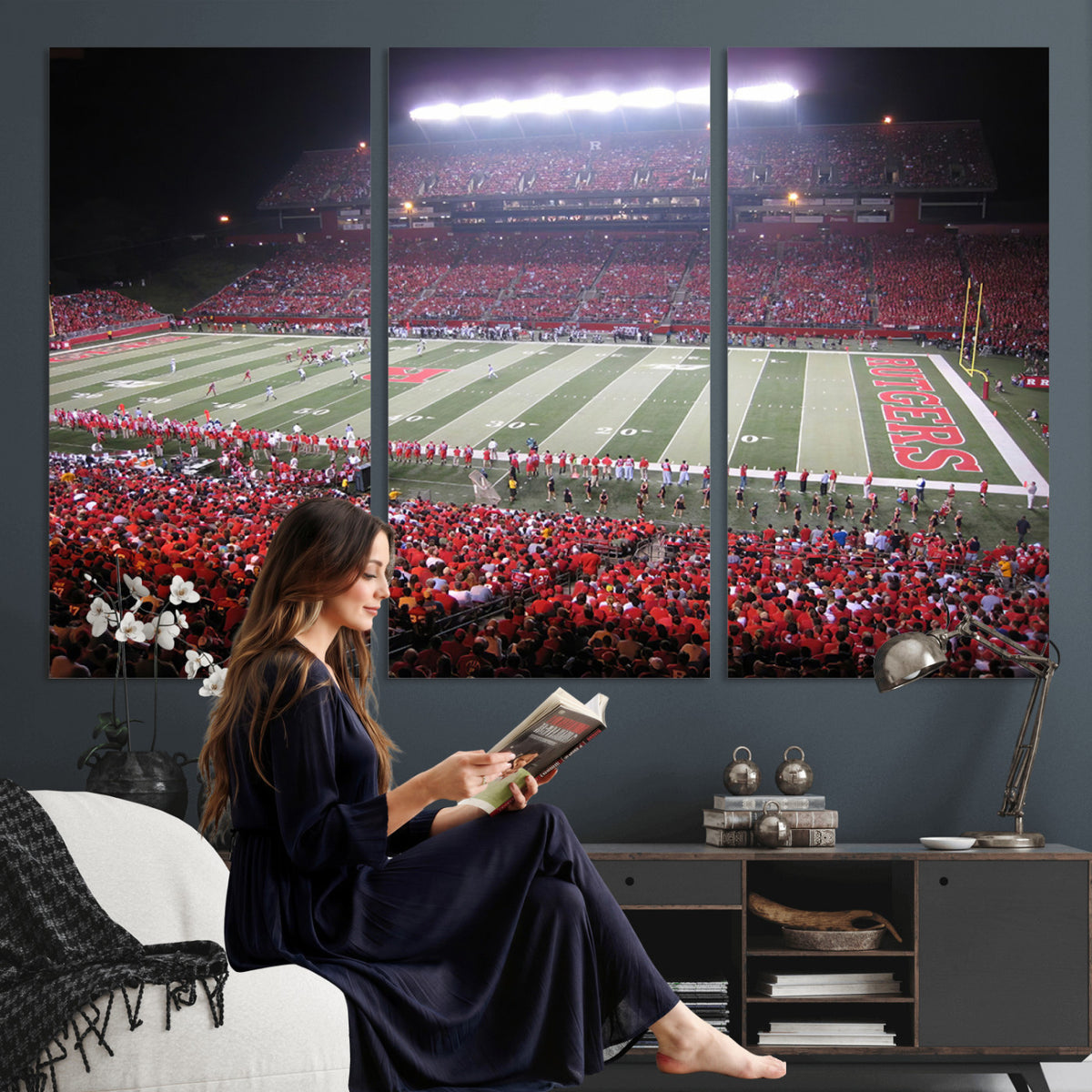 53225-PAN-FL-20X10 - Rutgers University Scarlet Knights Football Team Print - Piscataway SHI Stadium Wall Art Canvas
