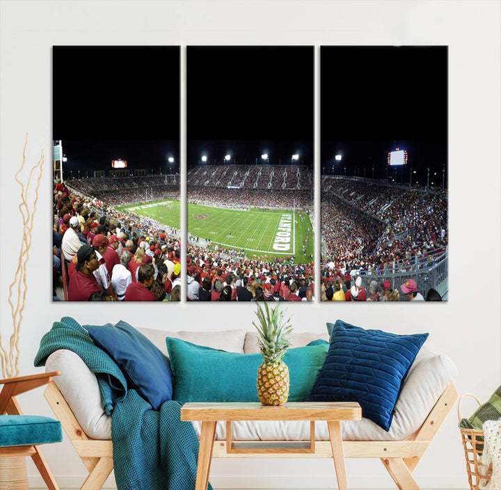 This Stanford University Cardinal Football Team canvas print, depicting fans in red filling Stanford Stadium at night, is perfect.