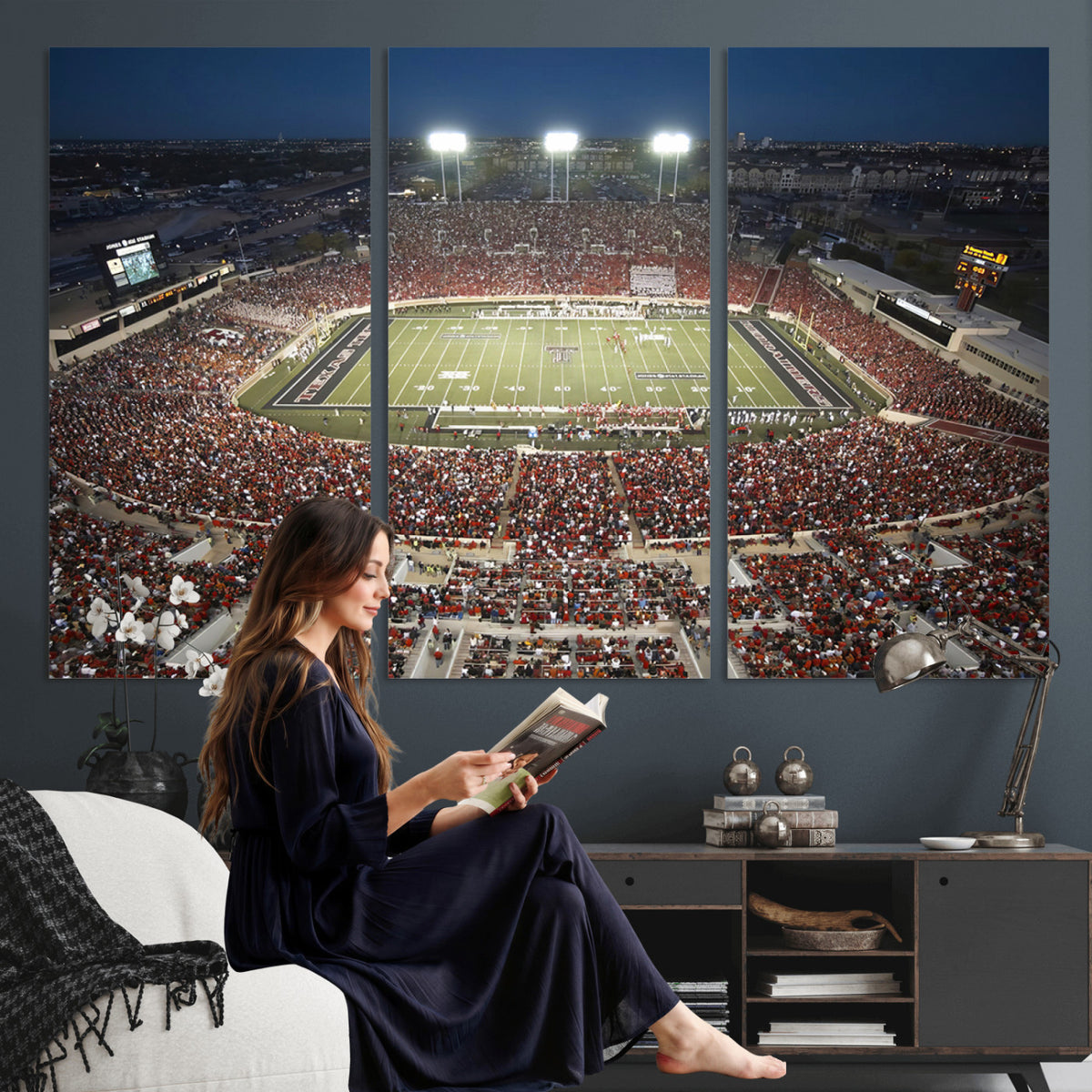 55763-MGV-CV-36X24 - Texas Tech Red Raiders Football Team Print, Lubbock Jones AT&T Stadium, Framed and Ready to Hang