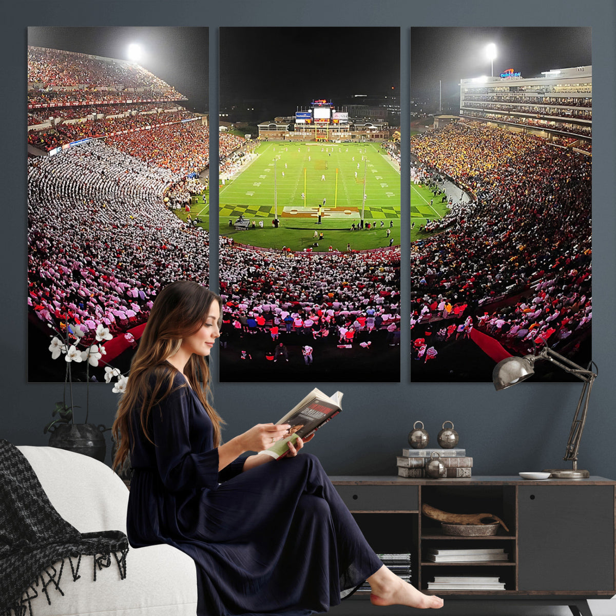12091-PAN-FL-20X10 - University of Maryland Terrapins Football Team Print - College Park SECU Stadium Wall Art Canvas