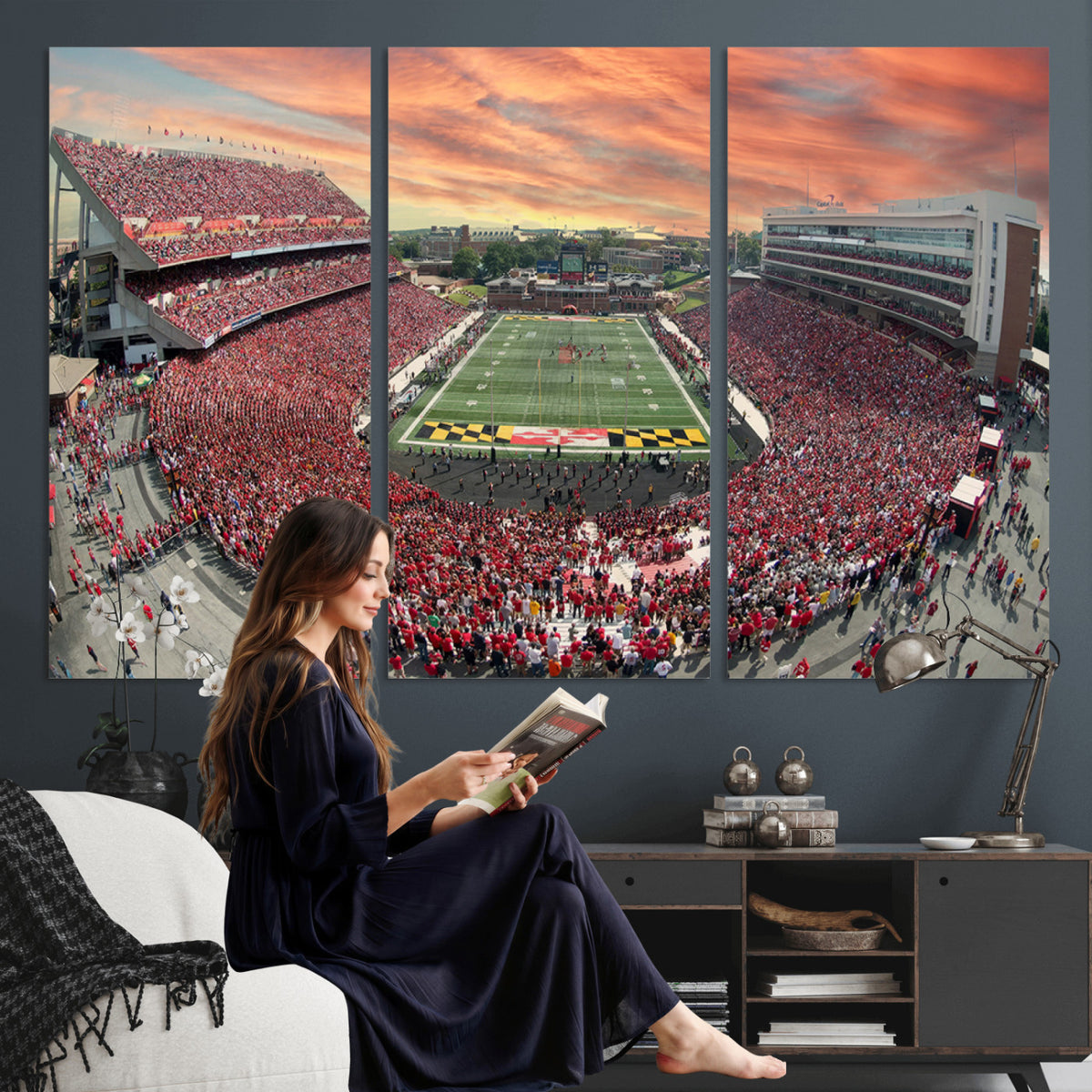 24140-PAN-FL-20X10 - University of Maryland Terrapins Football Team Print - College Park SECU Stadium Wall Art Canvas