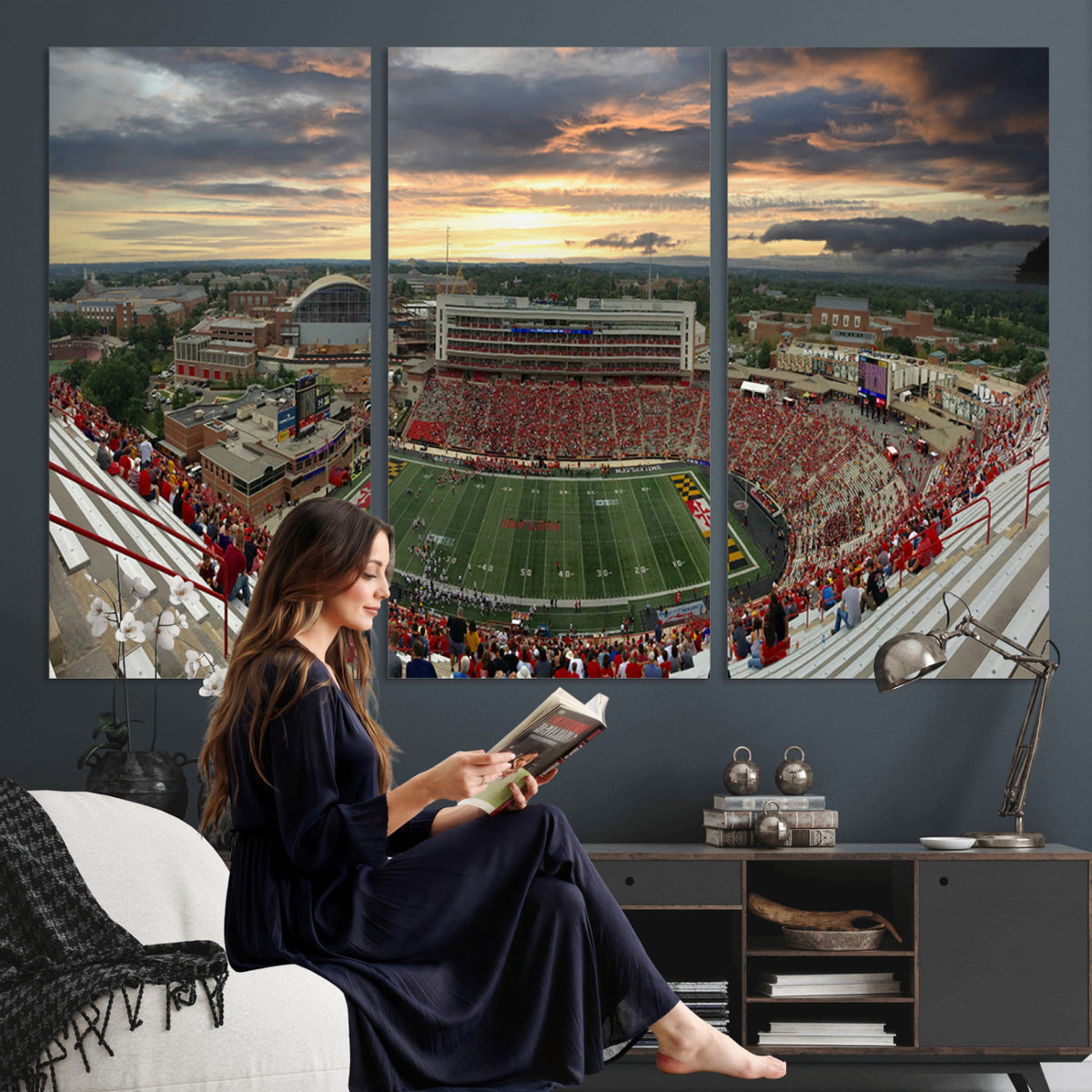 29993-PAN-FL-20X10 - University of Maryland Terrapins Football Team Print - College Park SECU Stadium Wall Art Canvas