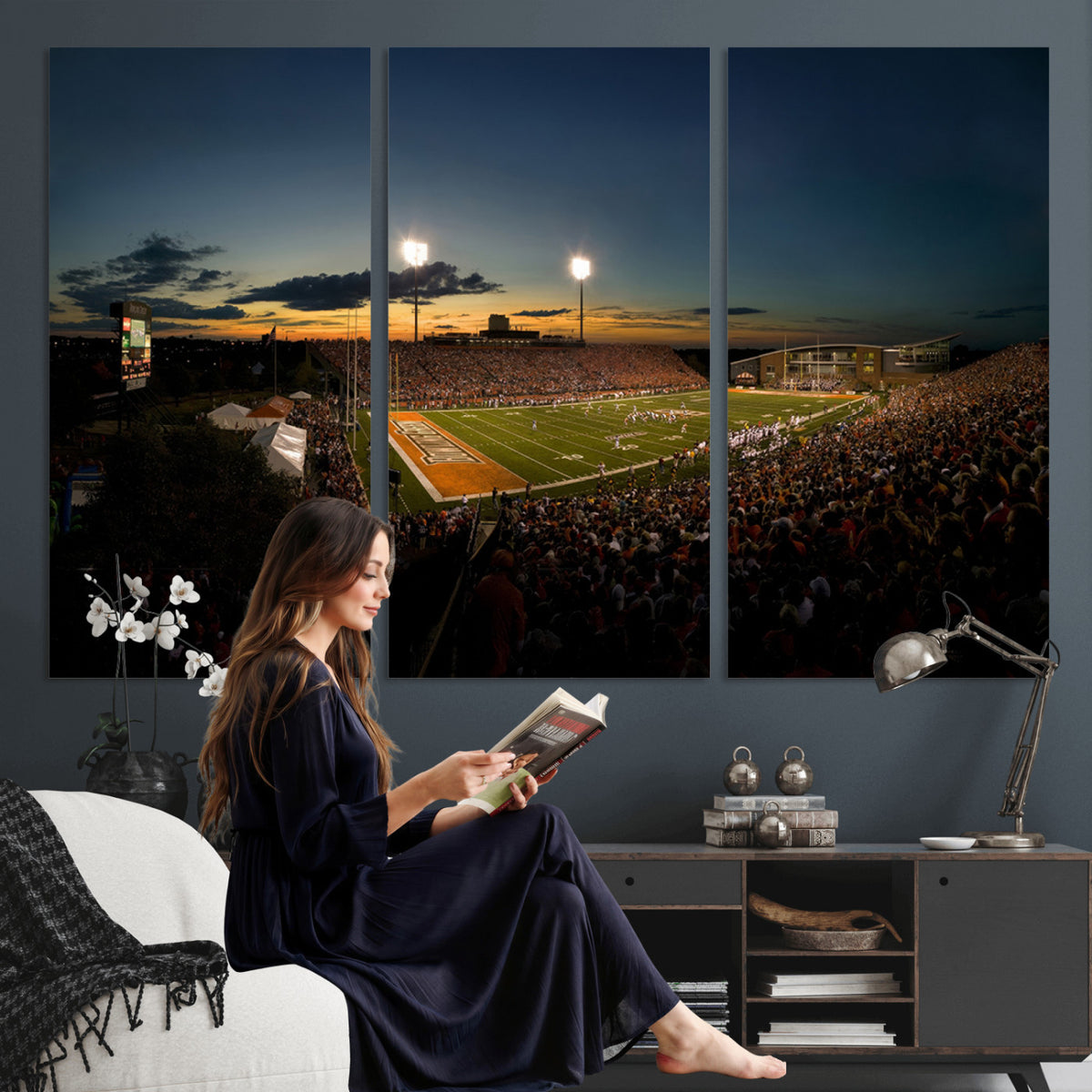 15980-PAN-FL-20X10 - Ball State Cardinals Football Team Print - Muncie Scheumann Stadium Wall Art Canvas Print