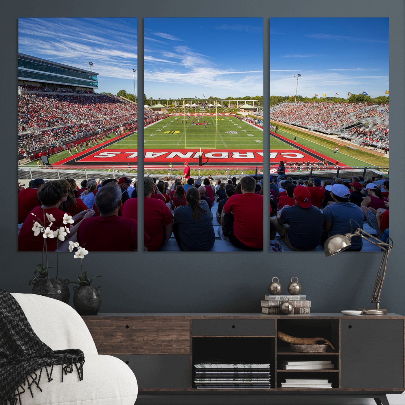 MGV-CV-48X32-3P - Ball State Cardinals Football Team Print - Muncie Scheumann Stadium Wall Art Canvas Print