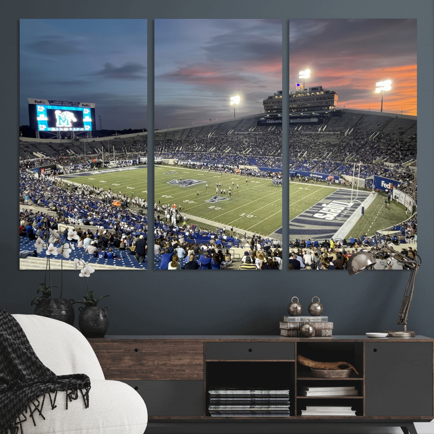 MGV-CV-48X32-3P - Memphis Tigers Football Team Print - Memphis Simmons Bank Liberty Stadium Wall Art Canvas Print