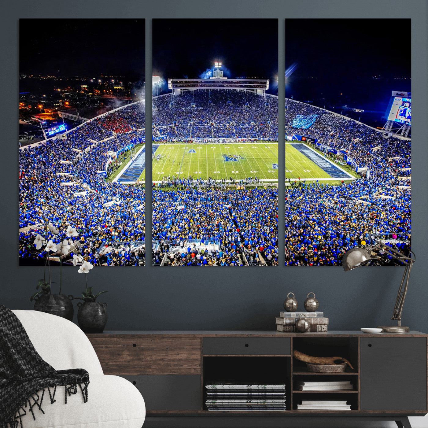 MGV-CV-48X32-3P - University of Memphis Tigers Football Team Print - Memphis Simmons Bank Liberty Stadium Wall Art