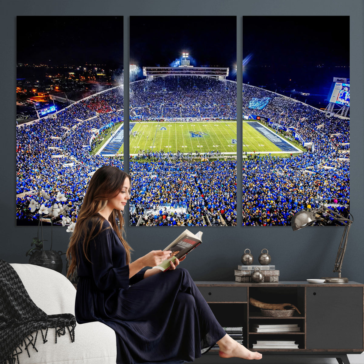 11665-PAN-FL-20X10 - University of Memphis Tigers Football Team Print - Memphis Simmons Bank Liberty Stadium Wall Art