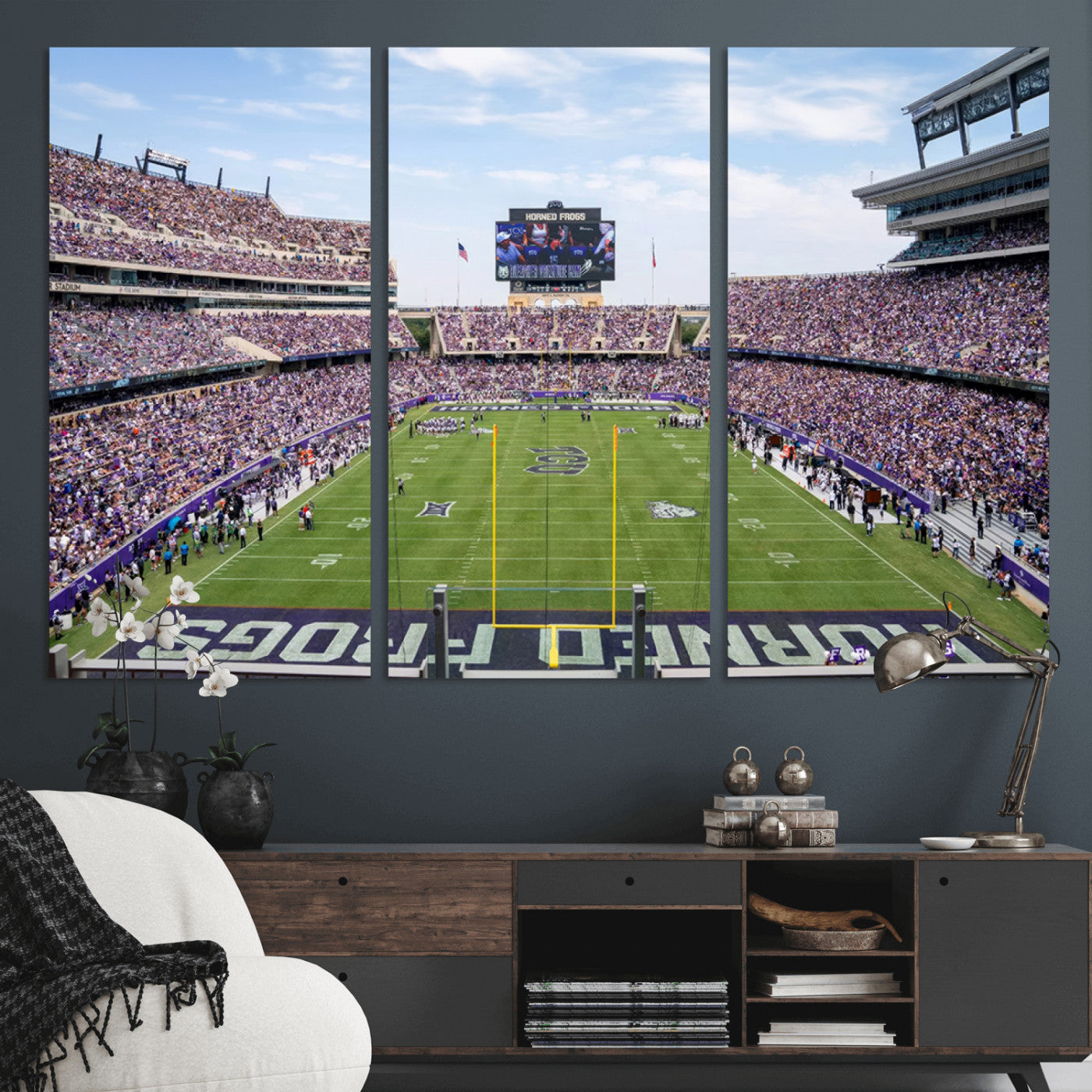 MGV-CV-48X32-3P - TCU Horned Frogs Football Team Print - Fort Worth Amon G. Carter Stadium Wall Art Canvas Print