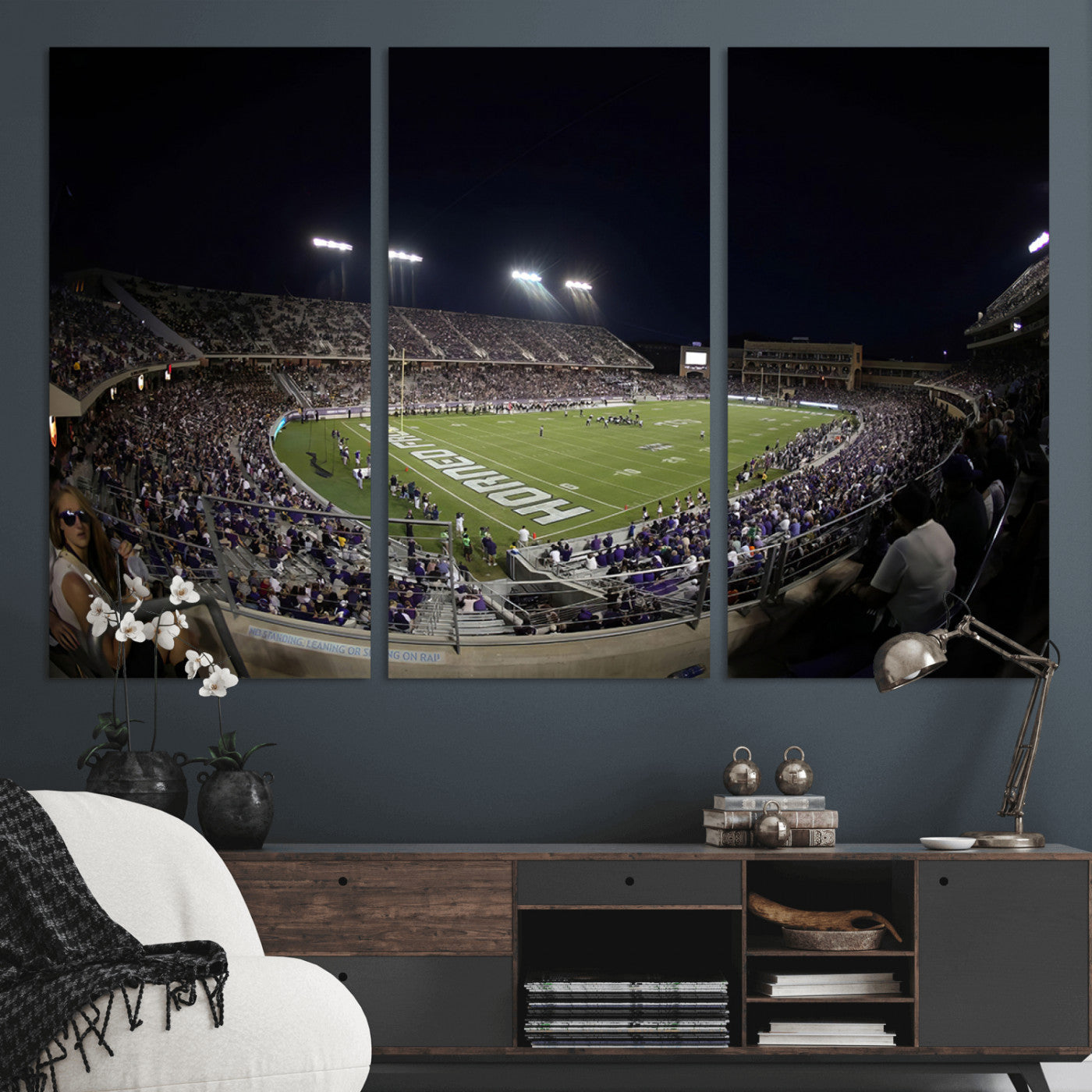 MGV-CV-48X32-3P - TCU Horned Frogs Football Team Print - Fort Worth Amon G. Carter Stadium Wall Art Canvas Print.