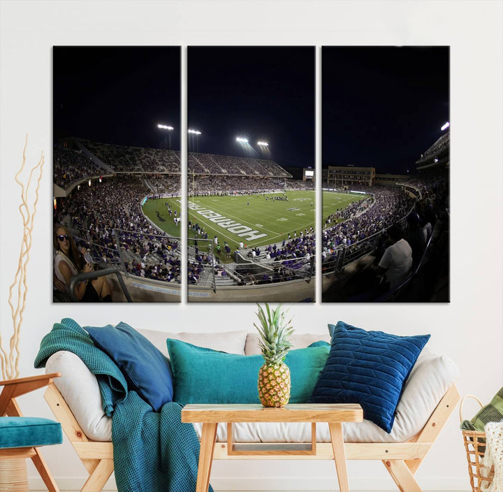 TCU Horned Frogs Football Team Print - Fort Worth Amon G. Carter Stadium Wall Art Canvas Print.