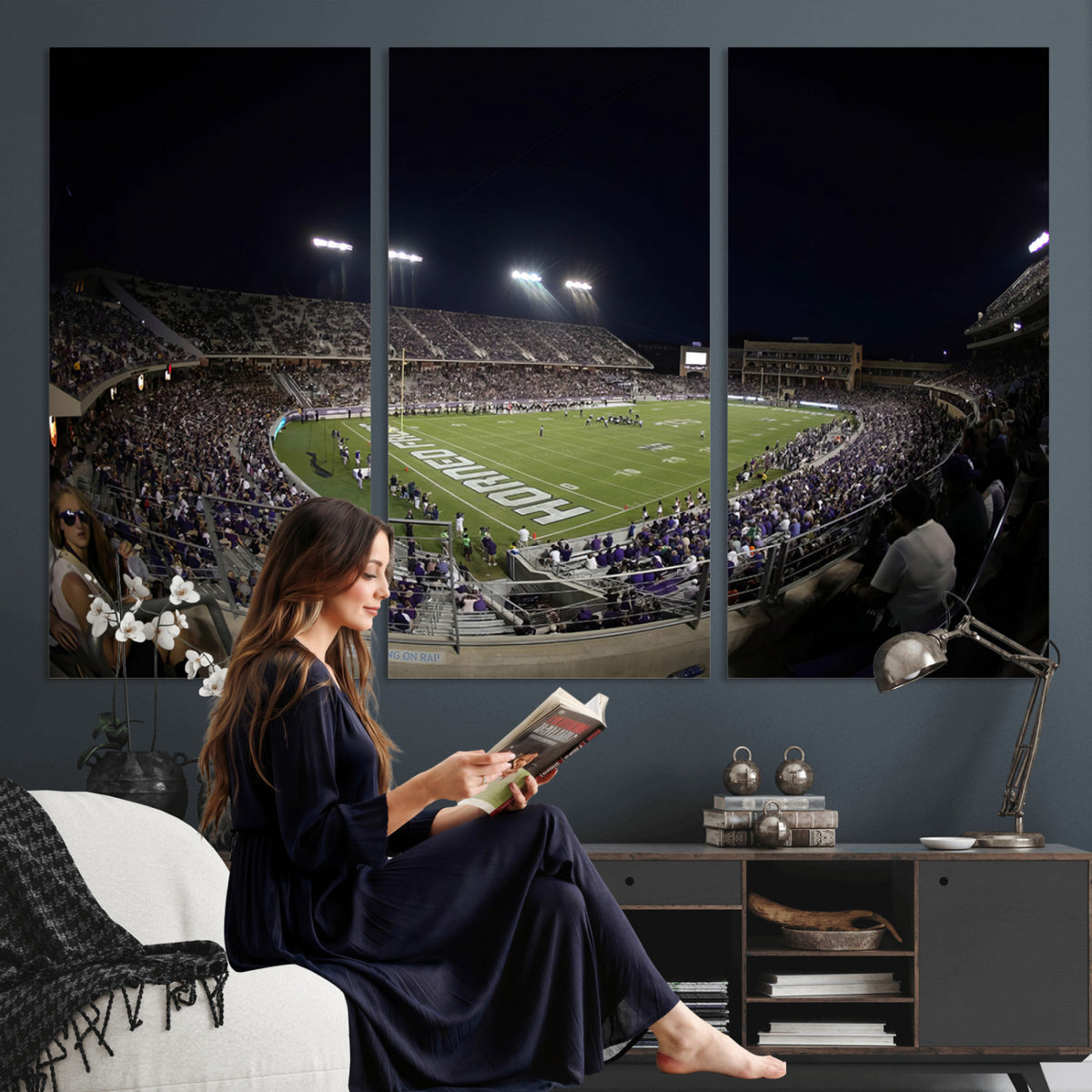 59222-PAN-FL-20X10 - TCU Horned Frogs Football Team Print - Fort Worth Amon G. Carter Stadium Wall Art Canvas Print.