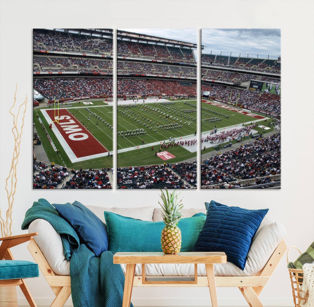 Aerial view wall art of Lincoln Financial Field during a Temple Owls game.