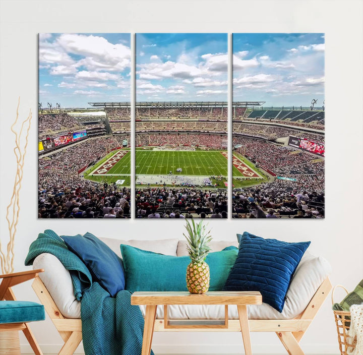 The Temple University Owls Athletics canvas print of a game at Lincoln Financial Field.