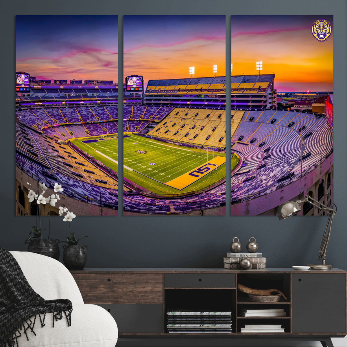 93538-MGV-CV-36X24 - The Louisiana State University Tigers Football Team Print, Framed and Ready to Hang Stadium Print